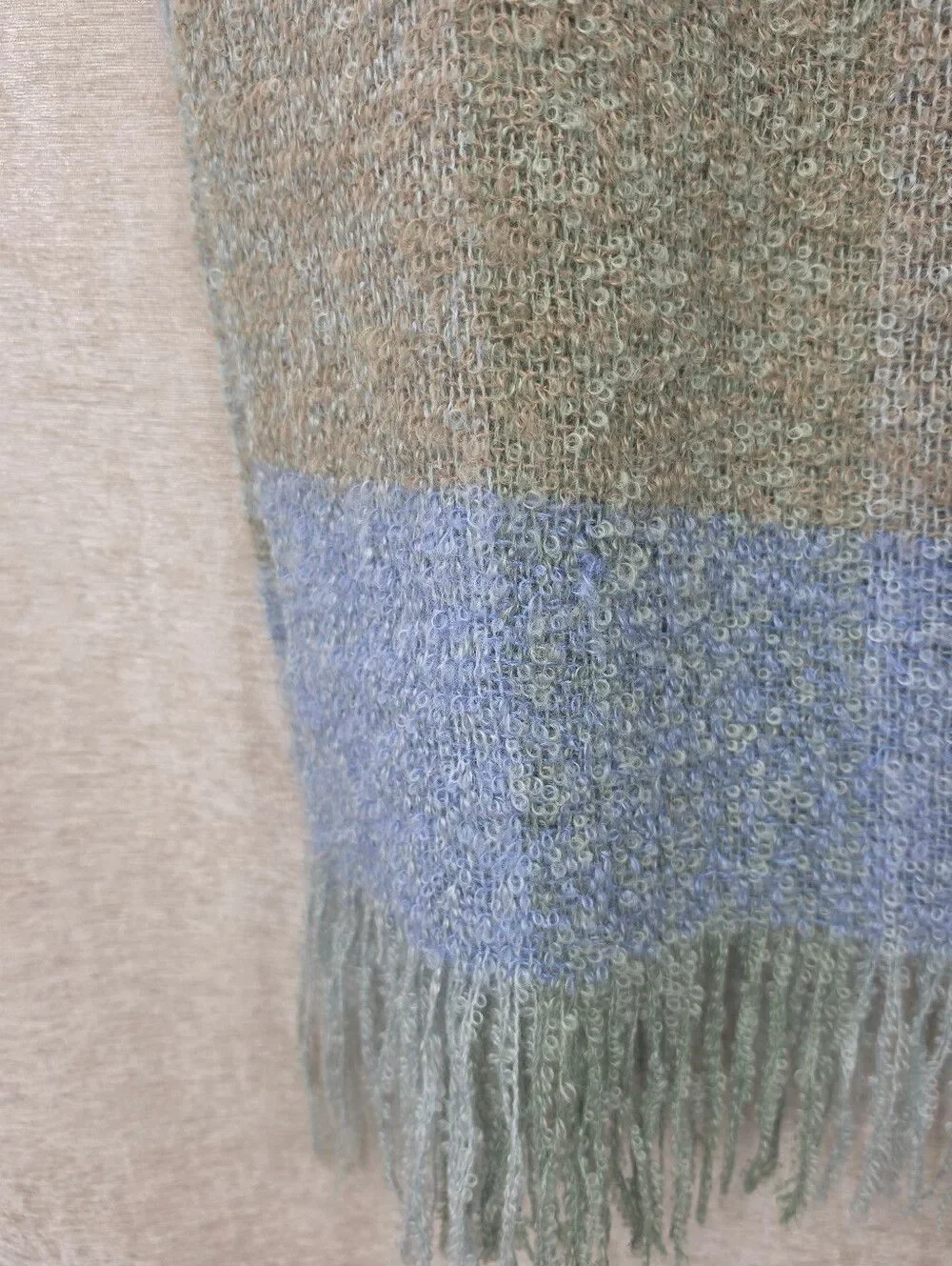 Andrew Stewart Vintage Mohair Striped Plaid Knit Fringe Scarf Wrap Throw
